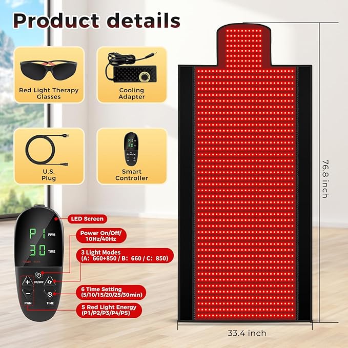 LITDUCK Body Red Light Therapy Mat, Eligible Red Light Therapy Blanket, 2in1 LEDs(660nm& 850nm), Premium Leather, Adjustable Timer & Intensity 36.3"*15.8" (1370leds)