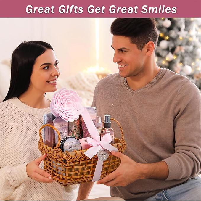 Aqua Elegante Spa Basket For Women - Deluxe Bath Set with Wash, Bubble Bath, Lotion, Salts, Body Scrub, Towel, Shower Puff, Bathbombs, Reusable Basket, Gifts for Mom, Wife, Her - Rose Oil & Orchid