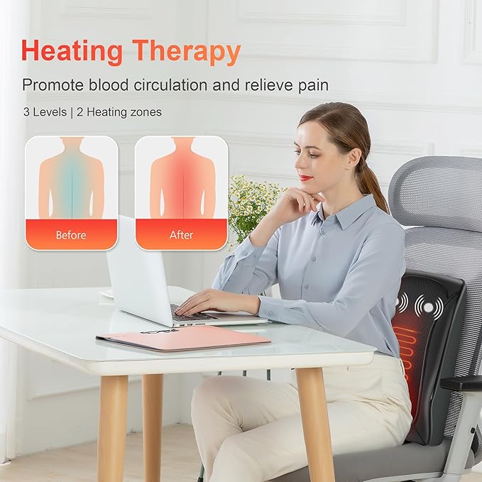COMFIER Back Massager with Heat, Deep Tissue Shiatsu Neck and Back Massager Chair Use Massager Pillow with Adjustable Flap