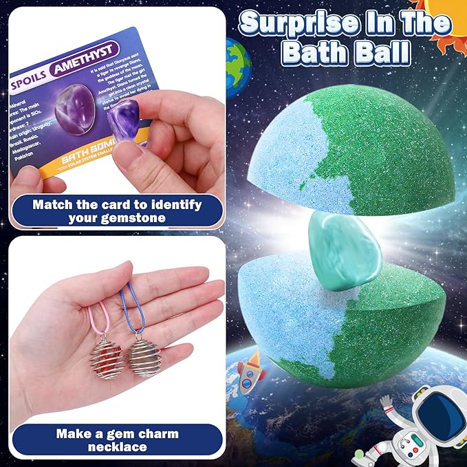Toylink Galaxy Bath Bombs for Kids with Surprise Inside Space Toys, 8 Pack Planet Bath Bombs with Solar System Gemstones Organic Bubble Bath Fizzies Birthday Christmas Gift for Boys Girls