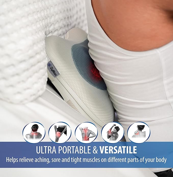 Zyllion Shiatsu Back and Neck Massager with Heat - 3D Electric Kneading Deep Tissue Massage Pillow for Muscle Pain Relief, Cream, ZMA-13
