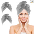 NEXCOVER Microfiber Hair Wrap, 2 Pack Grey 9.8 inch x 25.5 inch, Turbans Ultra Absorbent Fast Drying Head Towels for Long, Curly, Thick Frizzy Hair