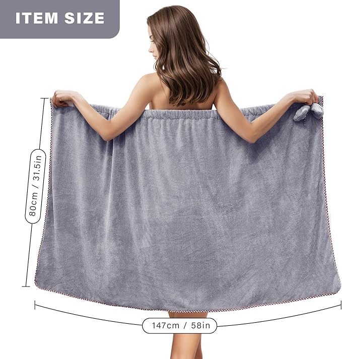 GOSCHE Bath Wrap Towels for Women - Adjustable Shower Spa Wrap with Home Hotel Bath Towel Nightgown for Sauna Beach Pool Gym Travel - Gray