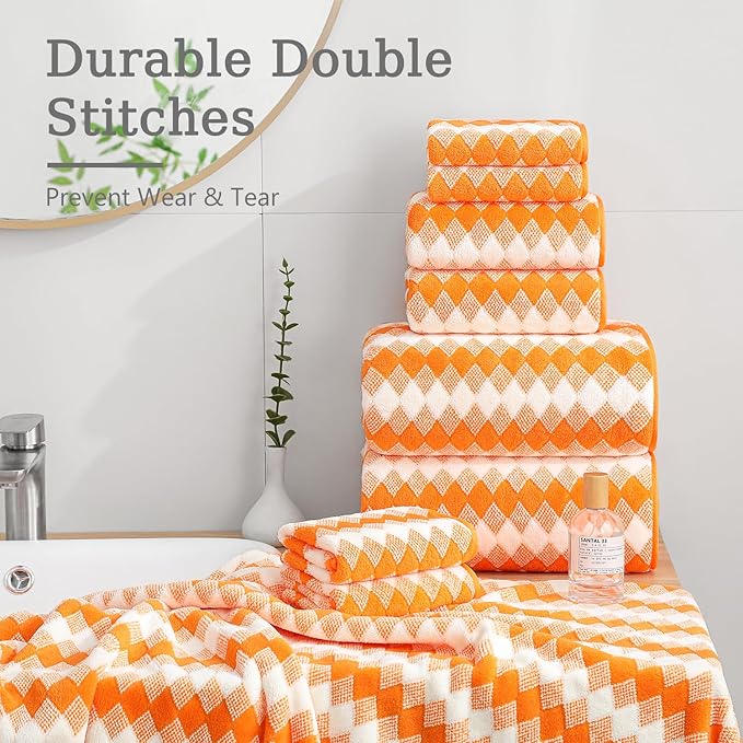 8 Piece Bathroom Towel Set |2 Oversized Bath Towels,2 Hand Towels,4 Washcloths| 600GSM Soft Hotel Towel Set Extra Large Bath Sheet for Bathroom,Highly Absorbent Quick Dry Bath Towel Collections,Orange