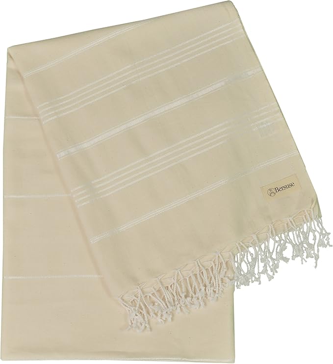 Bersuse Towels Anatolia XL Beach Blanket Throw Blanket Turkish Towel 100% Cotton Extra-Large Quick-Dry Lightweight Premium Peshtemal Towel - 61x82 Inches, Natural
