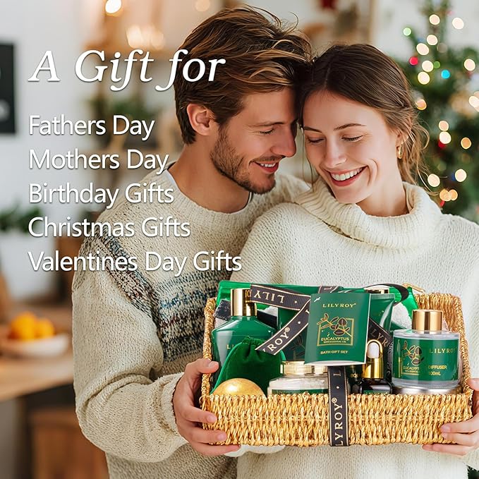 Mother's Day Gift Basket for Mom, Gifts for Women, Spa Gift Baskets for Women - 15-Piece Premium Eucalyptus Bath Gift Set for Men - Spa Kit, Gifts for Birthday, Valentines Day, Fathers Day, Christmas