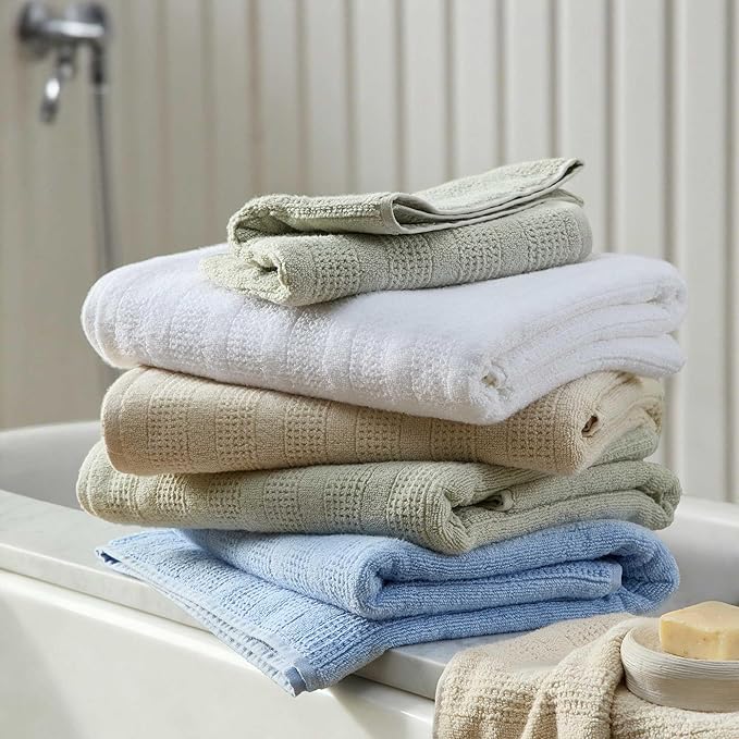 Martha Stewart - Bath Towels, Soft & Absorbent 100% Cotton Towels, Solid 500 GSM, 6-Piece Bathroom Towel Set with Textured Weave (Bedford Cottage Blue)