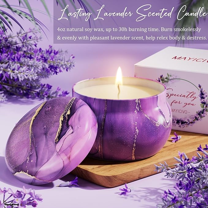 Mothers Day Birthday Gifts for Women Self Care Get Well Soon Gifts, Lavender Relaxing Spa Gift Basket Thinking of You Care Package w/Flannel Blanket, Unique Gift for Mom Her Wife Grandma Friend Sister