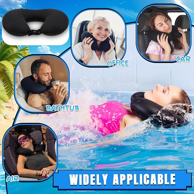 Sieral 2 Pack Neoprene Swim Collar Float, 14.2 x 10.2 x 3.5 Inch Non-Inflatable Head Neck Support Pillow Float Swimming Neck Pillow for Pool Water Training, Bath, Shower, Spa, Travel and Home, Black