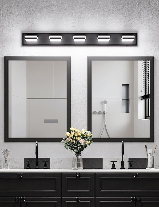VOLISUN Modern 5-Light, 40-Inch Black Bathroom Vanity Light Fixtures Over Mirror, 5CCT Dimmable, Energy Efficient, ETL Certificated