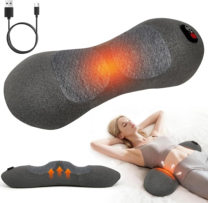 3 in 1 Electric Lumbar Massager Support Pillow, Back Massager with Heat, Adjustable Height for Bed and Chair,Back Support Pillow for Lower Back Pain Relief and Spine Support