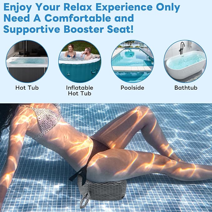 Hot Tub Booster Seat for Adults, Weighted 5" Extra Thick Spa Cushion, 4+ lbs Core Stays Submerged No Floating, 3D Air Mesh Quick Dry, Non-Slip Seat Riser for Jacuzzi, Bathtub & Outdoor Spa(Grey)