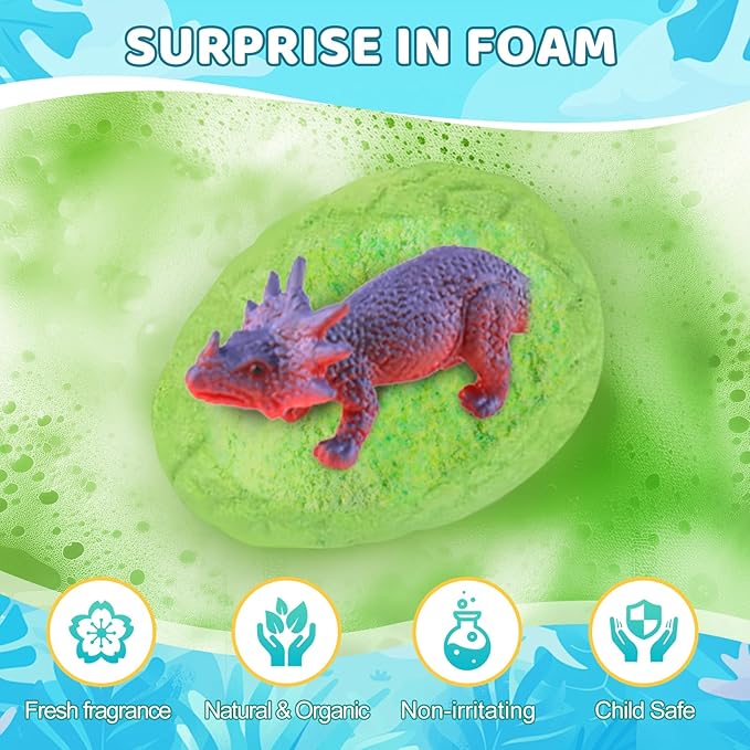 Bath Bombs for Kids with Surprise Dinosaur Toys Inside, XXXL Dinosaur Bath Bombs Gift, Birthday Gifts for Kids, Dino Eggs Filled Bath Toys for Boys 3 4 5 6 7