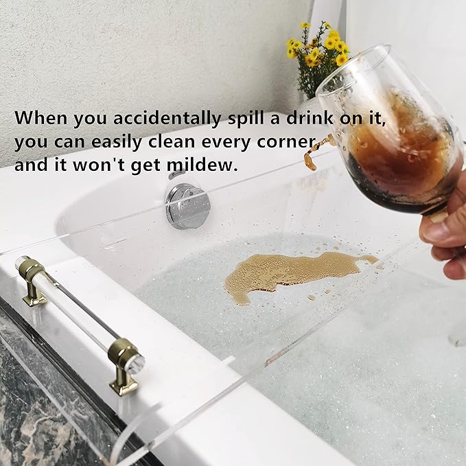 42" Gold Handle transaprent Bathtub Caddy for Luxury Bathroom