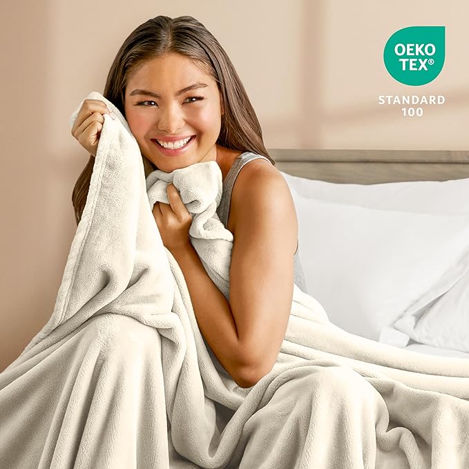 Bare Home Fleece Blanket - Throw Extra Long - Ultra-Soft Lightweight for Bed, Sofa, and Couch - Luxury Microplush - Cozy Warm Blanket (Throw XL, Oyster)