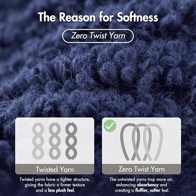 Madison Park 4-Piece Bath Towel Set for Bathroom 30" x 56" Large Diagonal Ribbed, Navy - 100% Cotton Soft Quick Dry & Absorbent Gift | Zero Twist, 500 GSM, Oeko-TEX, Hotel Quality