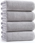 sakano 4-Piece Bath Towel Set,Quick-Dry Absorbent Lint Free & Launder Soft Coral Velvet Microfiber Towels for Bathing, Fitness, Spa, and Guest Use -Light Gray, 28 x 55 inches