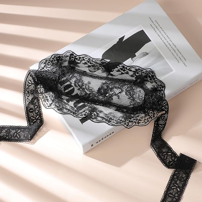 FRESHME Lace Sleeping Eye Mask - Adjustable Blackout Sleep Masks Black Floral Embroidery Comfortable Blindfold Eyes Cover wiht Lace Border for Women Adults Couples Night Time Gift