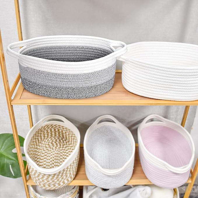 ABenkle Small Basket with Handles - Decorative Durable Rope Woven Storage Bin Shelf Storage Organizer Cube, Easter Baby Gift Basket, 12"x8"x5"