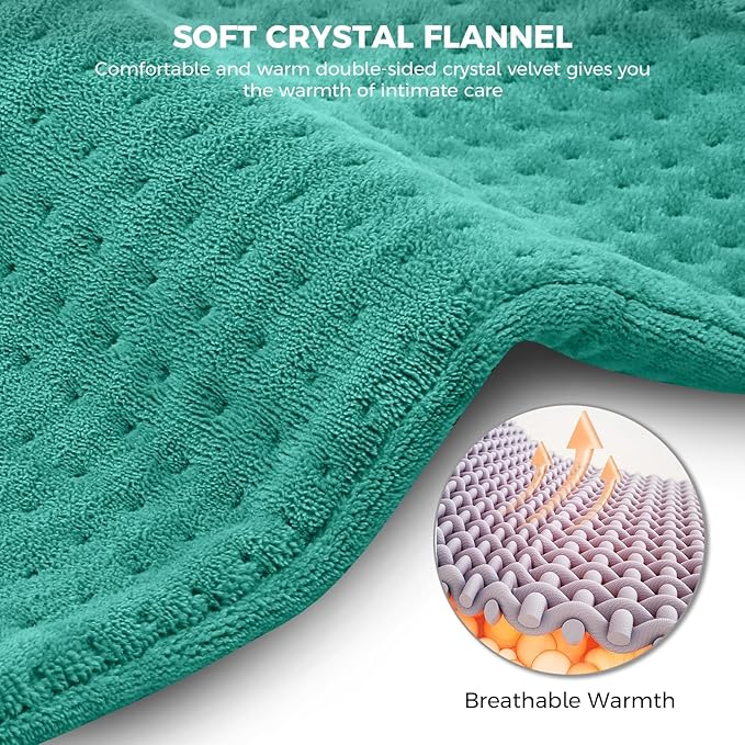 NOWWISH Heating Pad for Back Pain Relief & Period Cramps, 12x24 Inches Electric Heating Pad with 10 Heat Settings, Timer and Auto Shut-Off, Machine Washable, Mothers Day Gifts for Mom Women, Green