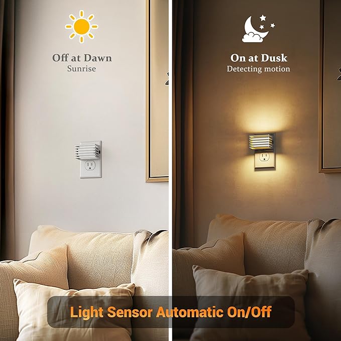 JandCase LED Night Light, Silver Night Lights Plug into Wall with Dusk to Dawn Sensor, Dimmable Plug in Night Light [2 Pack], Adjustable Brightness, 3000K Soft White Nightlight for Bedroom Bathroom