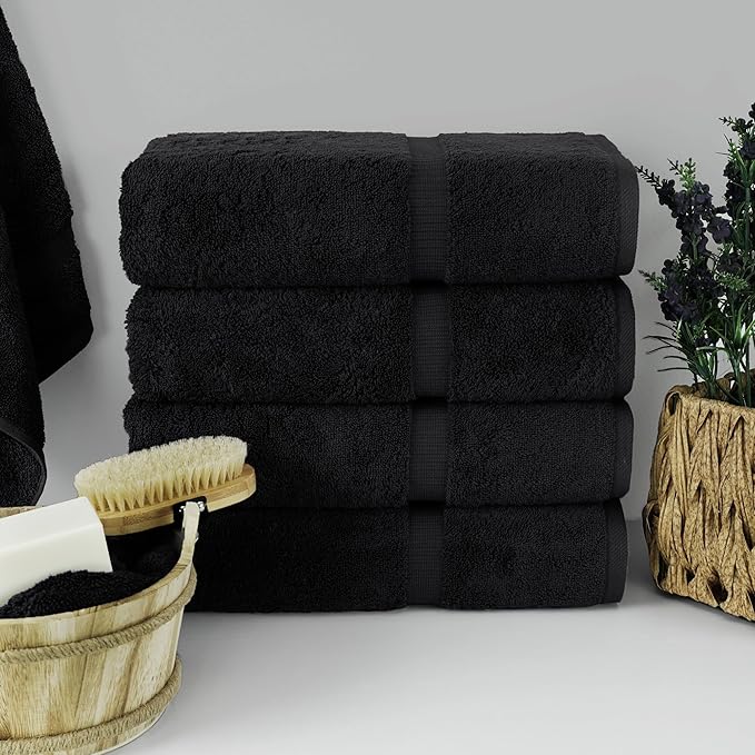 Chakir Turkish Linens | Hotel & Spa Quality 100% Cotton Premium Turkish Towels | Soft & Absorbent (4-Piece Bath Towels, Black)