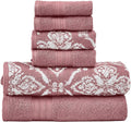 Modern Threads Amaris 6-Piece Reversible Yarn Dyed Jacquard Towel Set - Bath Towels, Hand Towels, & Washcloths - Super Absorbent & Quick Dry - 100% Combed Cotton, Rosewood