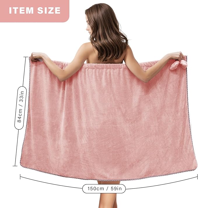 GOSCHE Bath Towel Wrap for Women - Adjustable Shower Wrap Towel with Home Hotel Bath Towel Nightgown for Sauna Beach Pool Gym Travel - Pink XL