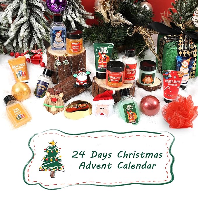 Advent Calendar 2025-24 Days of Beauty Advent Calendar, BFFLOVE Spa Gift Baskets with Shampoo Bar, Bath Bombs, Christmas Gifts for Women Christmas Gifts for Women