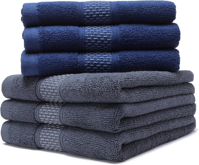 Cotton Hand Towels Set, 6-Piece Set(14in x 29.5in), Super Absorbent Quick Drying,Soft,Bathroom Towels,Suitable for Gyms,Kitchen,Gift(Dark Grey,Dark Blue)
