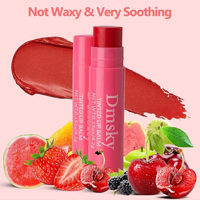 Dmsky 16 Pack Fruity Tinted Lip Balm Bulk,3-In-1 Moisture,Repair and Color Lip Tint Stain,8 Assorted Flavors Lip Balms & Moisturizers Bulk Gifts for Women,0.15 OZ Natural Lip Balm Tinted with Beeswax