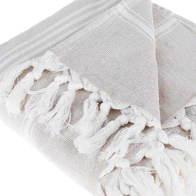 Beach Towel | Cotton Beach Towels, Easy to Carry, Sand Free, Highly Absorbent, Quick Dry, Turkish Towels for Travel Camping Bath Sauna Beach Gym Fitness Pool Yoga SPA by Lahammam, Asena, Beige