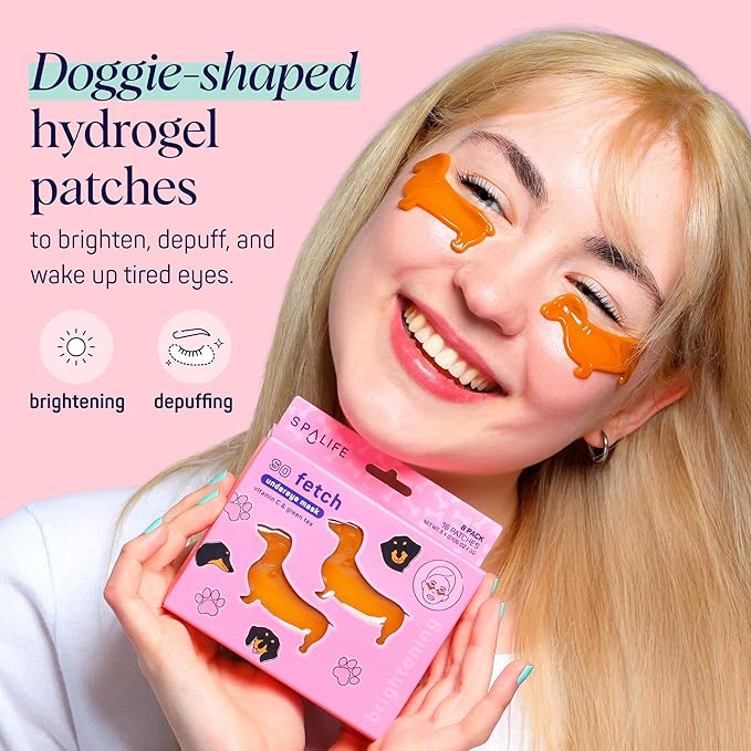 SpaLife So Fetch Hydrogel Under Eye Patches for Dark Circles | Mothers Day Gifts | Dachshund Under Eye Patches for Puffy Eyes | Weiner Dog Undereye Bags | Pack of 8 Pairs (8 Undereye Treatments)