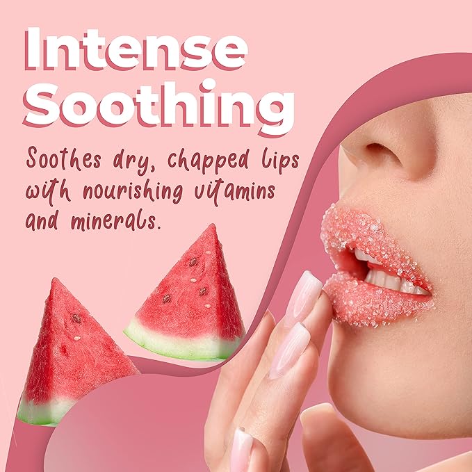 Watermelon Sugar Lip Scrub for Women Dry, Cracked and Dark Lips – Lip Scrubber Exfoliator & Organic Lip Scrubs Exfoliator and Moisturizer with Lip Brush – Vegan, Cruelty-Free Lip Care Products (20g)