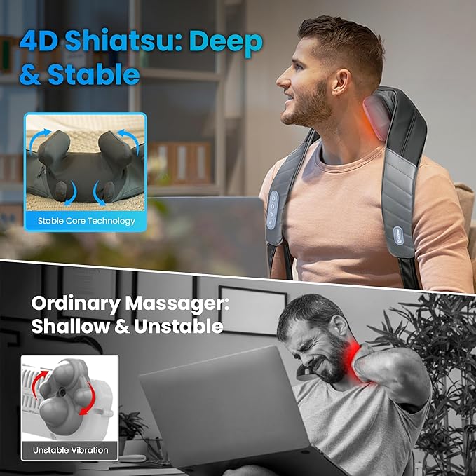 COMFIER Mothers Day Gifts for Mom Dad, 4D Neck and Shoulder Massager with Heat, Cordless Shiatsu Back and Neck Massager for Pain Relief, Hands-Free Massage Pillow with Carry Bag