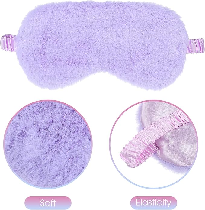 2 Pcs Plush Eye Mask Soft Sleeping Blindfold Eye Cover Comfortable Furry Faux Fur Sleeping Mask Satin Nap Night Eyeshade Cover for Women Men Gift (Rose, Violet)