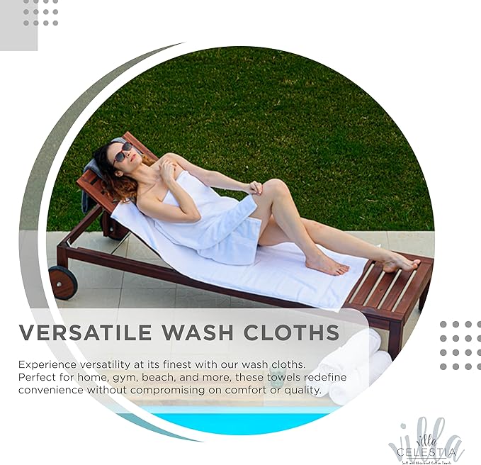 100% Cotton Wash Cloth for face & Body Set of 12, (12 x 12 inches) Sustainable, Soft, Highly Absorbent, Combed Cotton Wash Cloths Pack of 12 for Hotels, Spa, Bathroom, Dorm, White