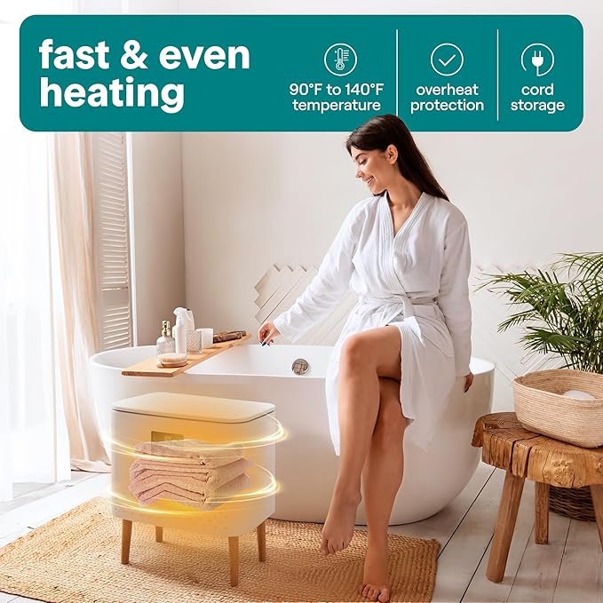 SereneLife WiFi-enabled Towel Warmer Bucket, 20L Large Capacity heater bucket for Towels Blanket and robes, Single-Touch Control, rectangular & Energy-Efficient Design, Auto Shut-Off, White