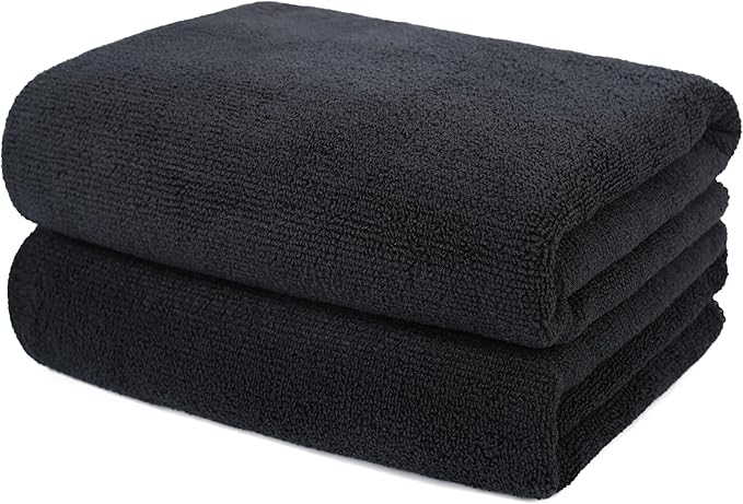 OASISGUEST Microfiber Hair Drying Salon Towels, Set of 2 (20‘' x 40'') Professional Super Absorbent Quick Dry (Black)
