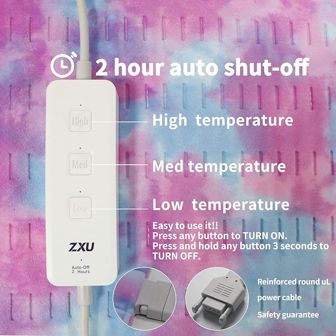 ZXU Pink Heating Pad XL King Size - Extra Large 12” x 24” Heating Pad for Back Pain and Cramps Relief- Ultra-Soft Heated Pad with Moist Heat,Auto Shut-Off Hot Heated Pad,Machine Washable