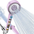 PWERAN Filtered Shower Head with Handheld, High Pressure 4 Spray Mode Showerhead with Filters, Water Softener Beads for Hard Water with ON/OFF Switch for Pets - Remove Chlorine (Purple, 5 Inch Panel)