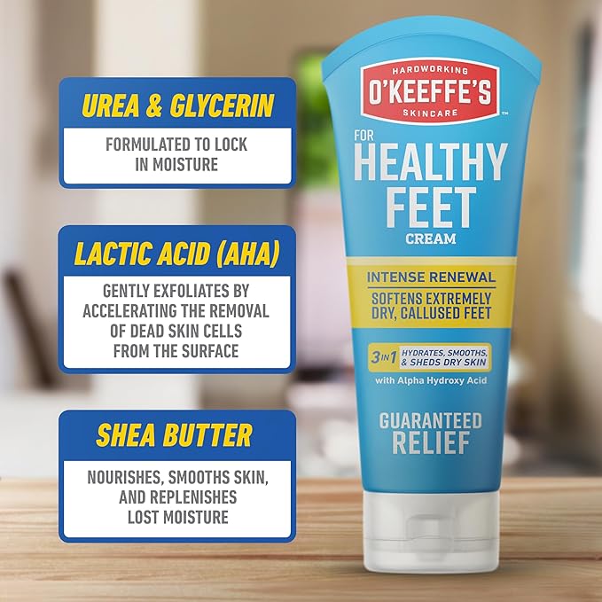 O'Keeffe's for Healthy Feet Intense Renewal Cream with Urea & Alpha Hydroxy Acid - 3 oz Tube - Chemically Exfoliates and Softens Extremely Callused, Dry Feet (Pack of 2)