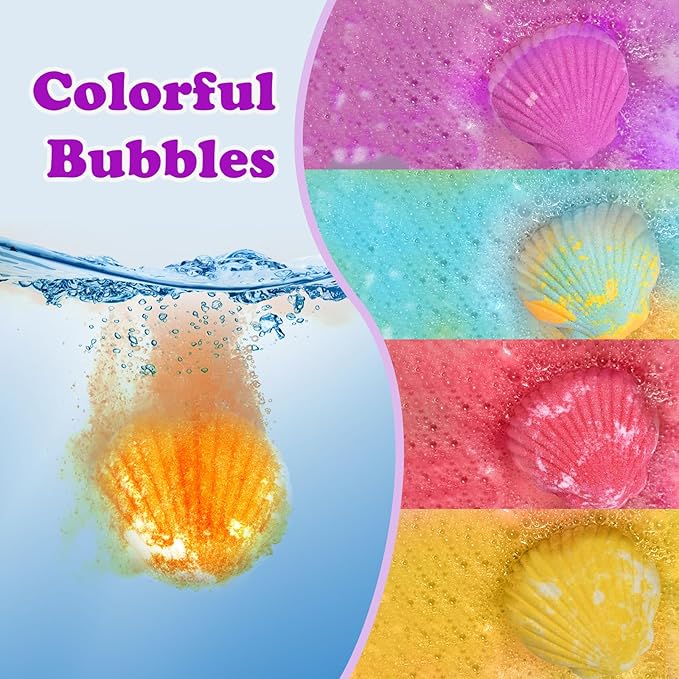 Bath Bombs for Kids with Surprise Toys Inside, 12 Pcs Kids Bath Bombs Gifts for Birthday Christmas Easter Party Favor, Handmade Shell Bubble Bath Kit with Mermaid Toys for 4 5 6 7 8 Year Old Girls