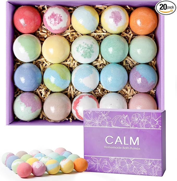CalmNFiz 20PCS Bath Bombs for Women Presents Set Natural Wonderful Fizz Effect Bath Bomb with Shea Butter & Essential Oils, Bubble Bath Mothers Day Presents for Mom, Wife, Girlfriend