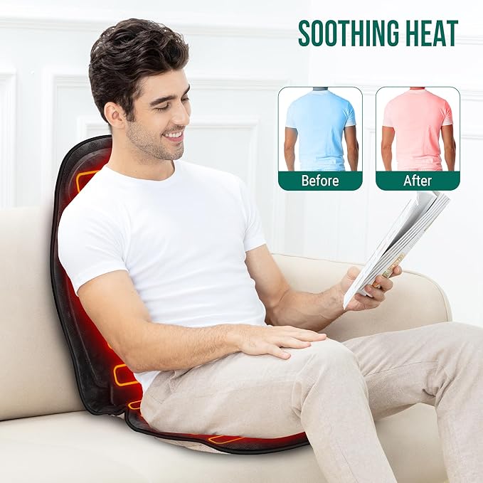 Snailax Back Massager with Heat, Vibration Massage Seat Cushion with 6 Vibrating Motors and 2 Heat Levels, Massage Chair Pad for Home Office use, Gifts for Him Her
