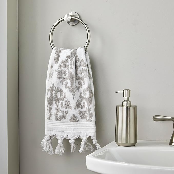 SKL Home Mirage Fringe 100% Turkish Cotton Hand Towel (2-Pack), Taupe , 16x26 in