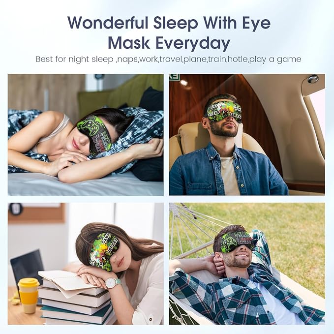 2 Pcs Boys Sleep Eye Mask, Guys Blackout Sleeping Silk Mask for Kids Adult Children's Travel Eye Mask Eye Cover Blindfold for Game (2 Pcs Game Mask - Style 4)