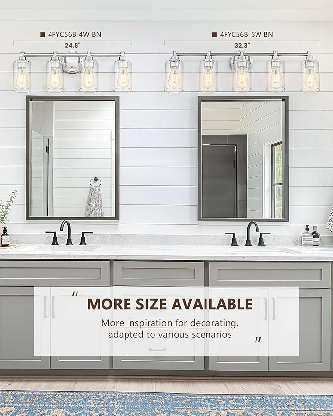 FEMILA Modern Vanity Light - 25" Brushed Nickel, Bathroom Light Fixture Over Mirror, E26 Base, 4FYC56B-4W BN
