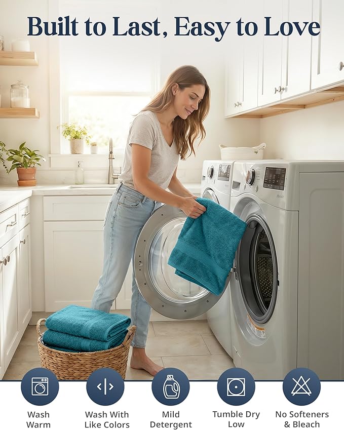 LANE LINEN Luxury Cotton Bath Towel Set of 16 - Soft, Absorbent & Quick Dry - 4 Bath, 8 Washcloths, 4 Hand Towels for Bathroom - OEKO TEX Certified - Smart & Durable Choice for Every Home - Sea Port
