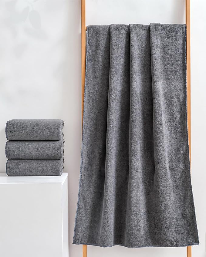sakano 2-Piece Bath Towel Set - Ultra Soft Highly Absorbent No Fuzz Quick-Dry Microfiber Bath Sheets for Gym, Spa, and Salon -Dark Grey, 28 x 55 inches